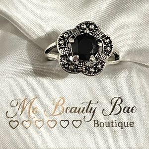 Silver Black Crystal Ring